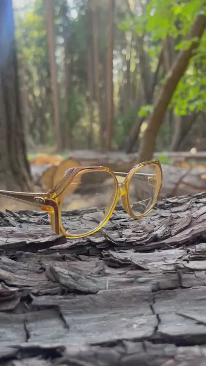 Vintage 1970’s Christian Dior Golden Amber Brown & Gold Metal Eyeglasses